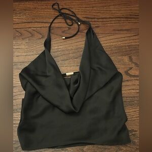 zara black silk halter top